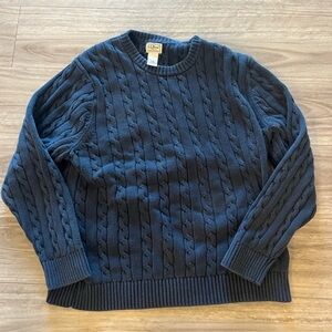 LL Bean Cable Knit Sweater Mens Sz XL Navy Blue Fisherman Chunky Heavy Crew Neck